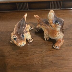 American Vintage Brown and Tan Ceramic Alligator Figurines
